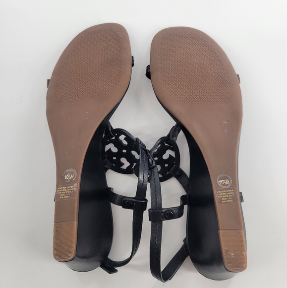 Tory Burch Miller Sandals Ankle Strap Wedge Women 10‎ M Black Leather - Picture 3 of 6